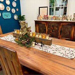 Festive Christmas Holiday Holly Leaves Sheer Embroidered Table Runner